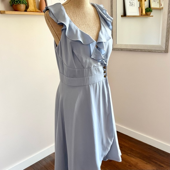 🏷SOLD Anthropologie Dusty Blue Ruffle Wrap Dress - Picture 7 of 12